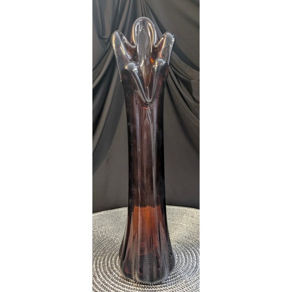 Other - Vtg. 1960s MCM Amber Art Glass Stretch Swung Vase, 12"- 8 pt scalloped Base